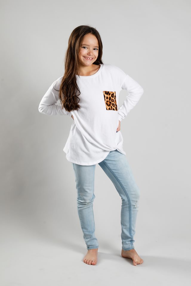W&amp;W Front Knot Top with Animal Print Pocket - 3 Colors