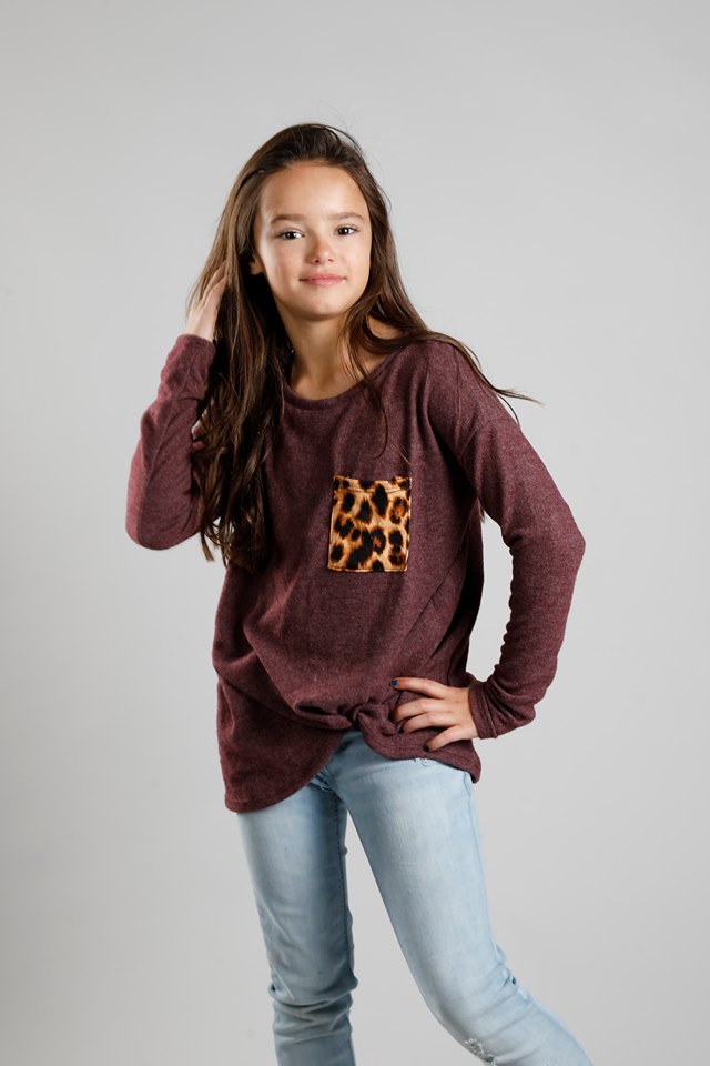 W&amp;W Front Knot Top with Animal Print Pocket - 3 Colors