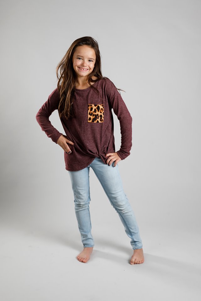 W&amp;W Front Knot Top with Animal Print Pocket - 3 Colors