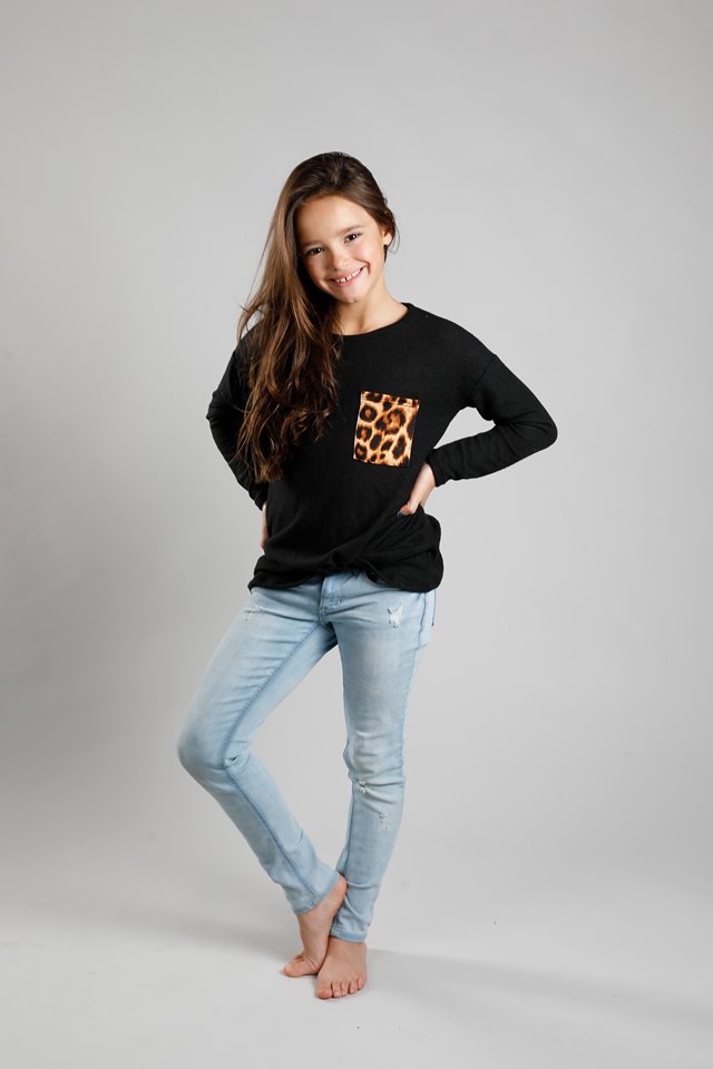 W&amp;W Front Knot Top with Animal Print Pocket - 3 Colors