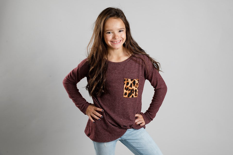 W&amp;W Front Knot Top with Animal Print Pocket - 3 Colors