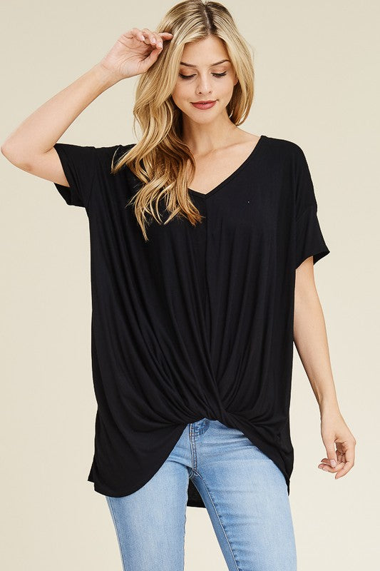 W&amp;W V-Neck Short Sleeve Front Knot - Black