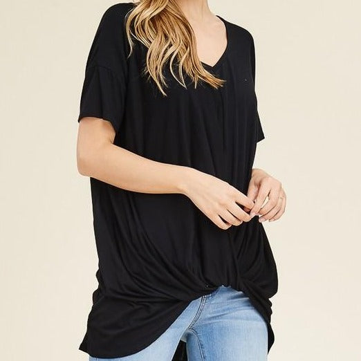 W&amp;W V-Neck Short Sleeve Front Knot - Black