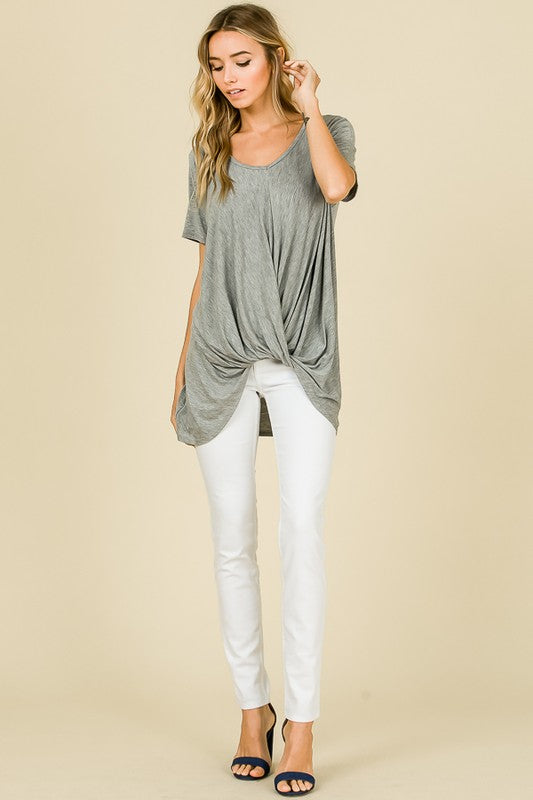 W&amp;W V-Neck Short Sleeve Front Knot - Heather