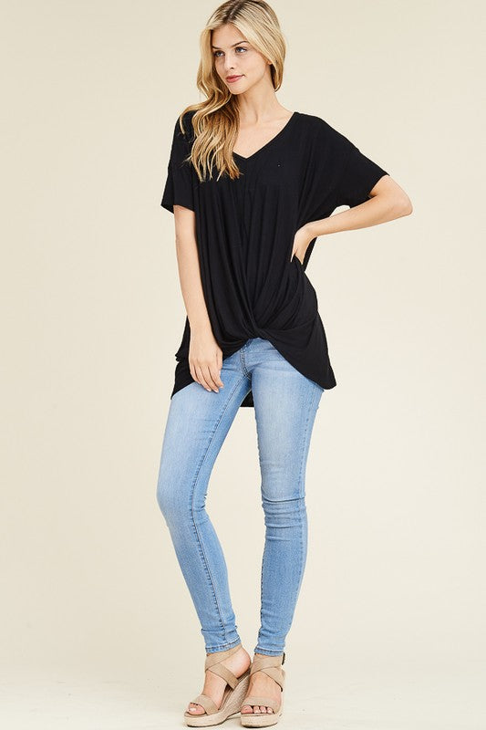 W&amp;W V-Neck Short Sleeve Front Knot - Black