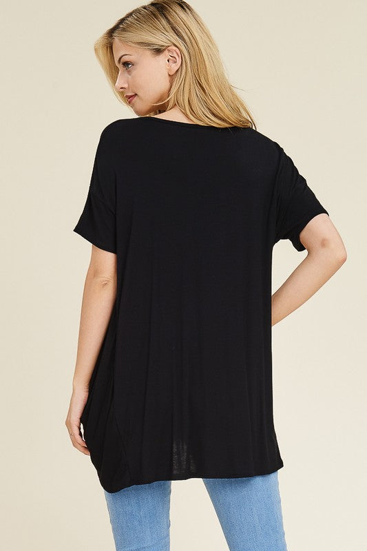 W&amp;W V-Neck Short Sleeve Front Knot - Black