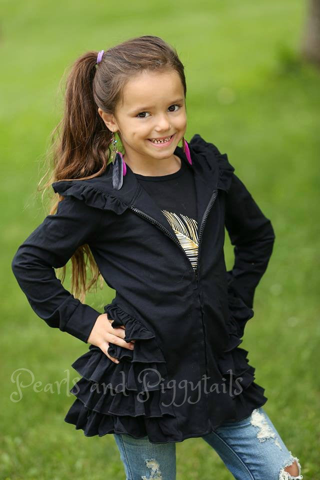 PREORDER Riley Ruffle Jacket - Black - Pearls and Piggytails