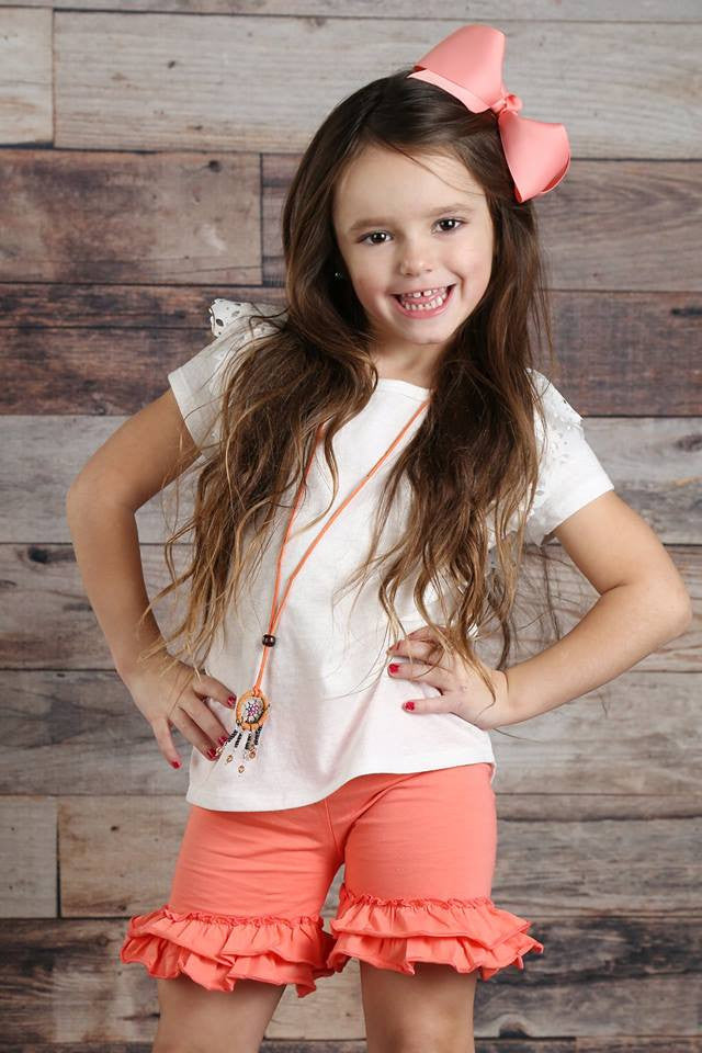 Ruffle Shortie - Coral - Pearls and Piggytails