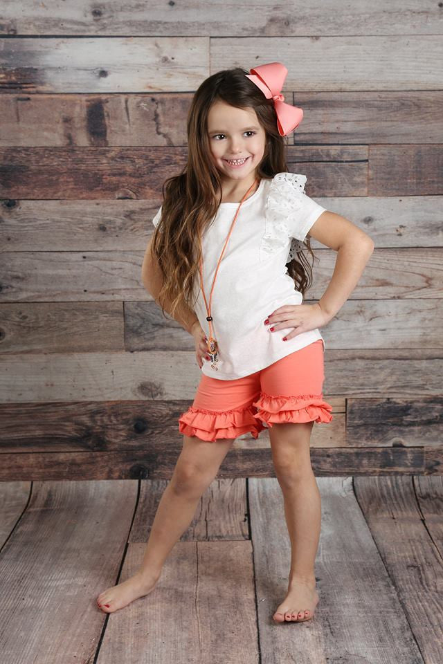 Ruffle Shortie - Coral - Pearls and Piggytails