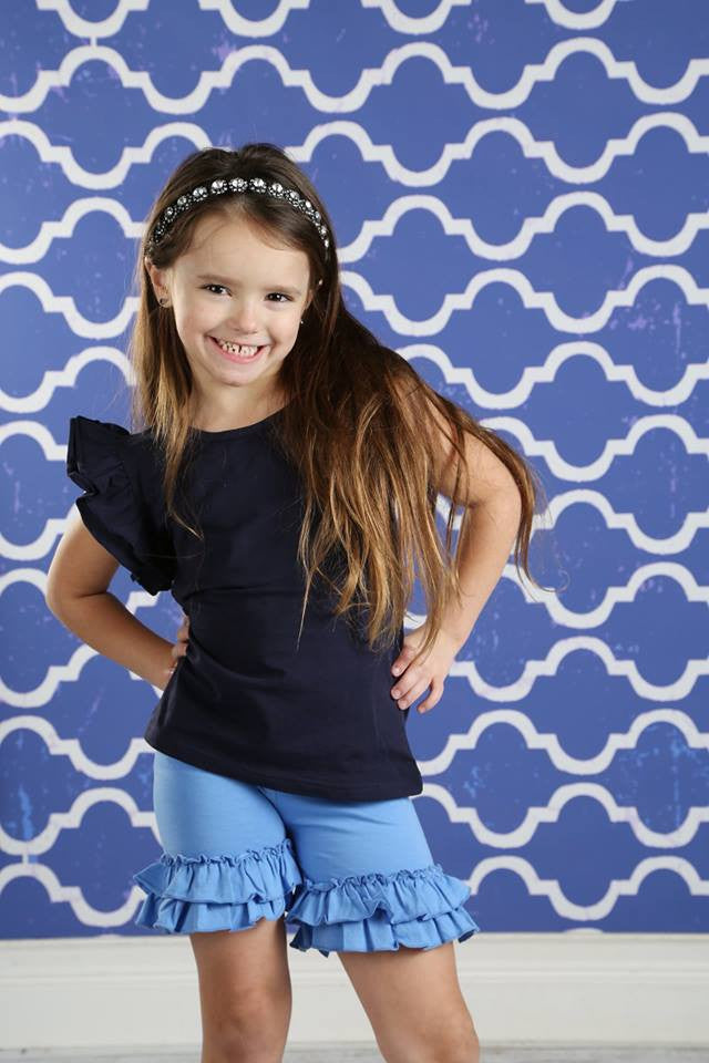 Ruffle Shortie - Cornflower - Pearls and Piggytails