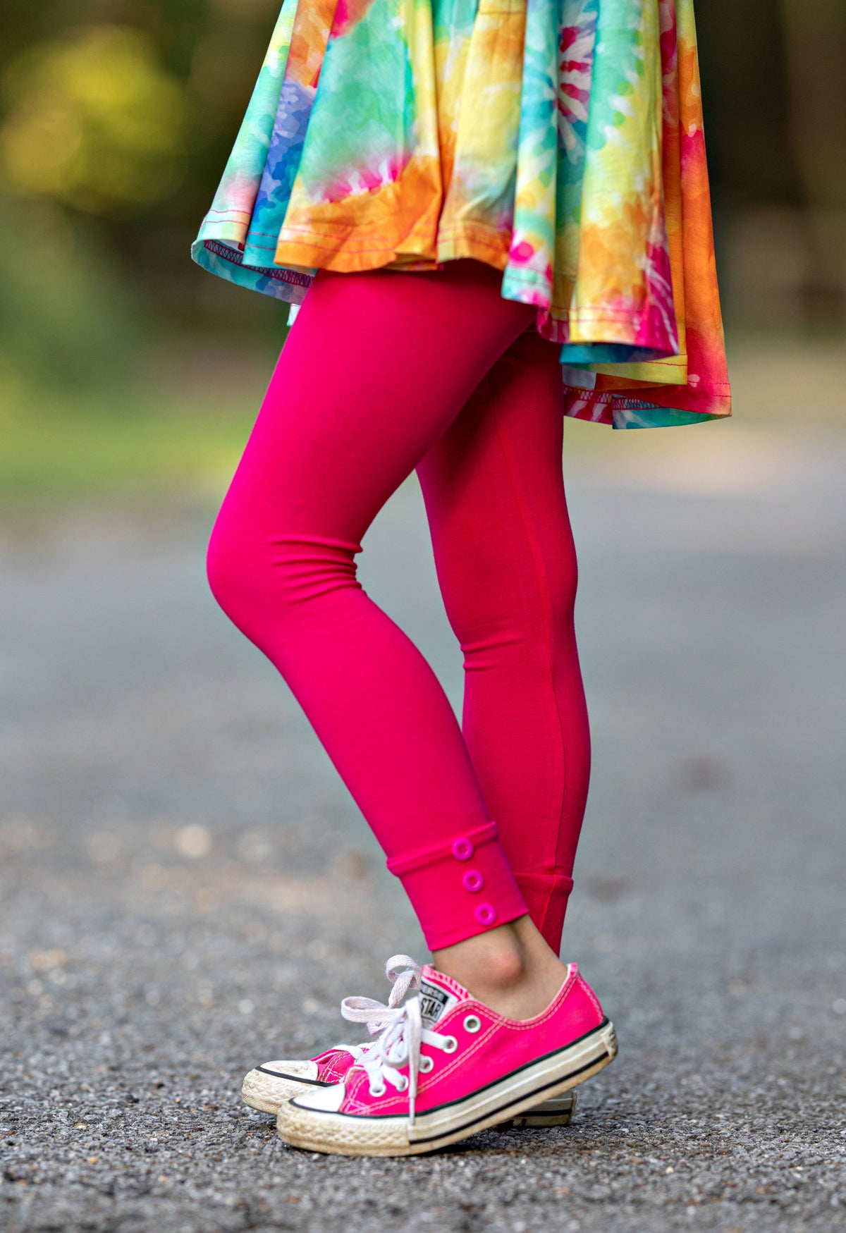 Sutton Button Leggings - Shocking Pink