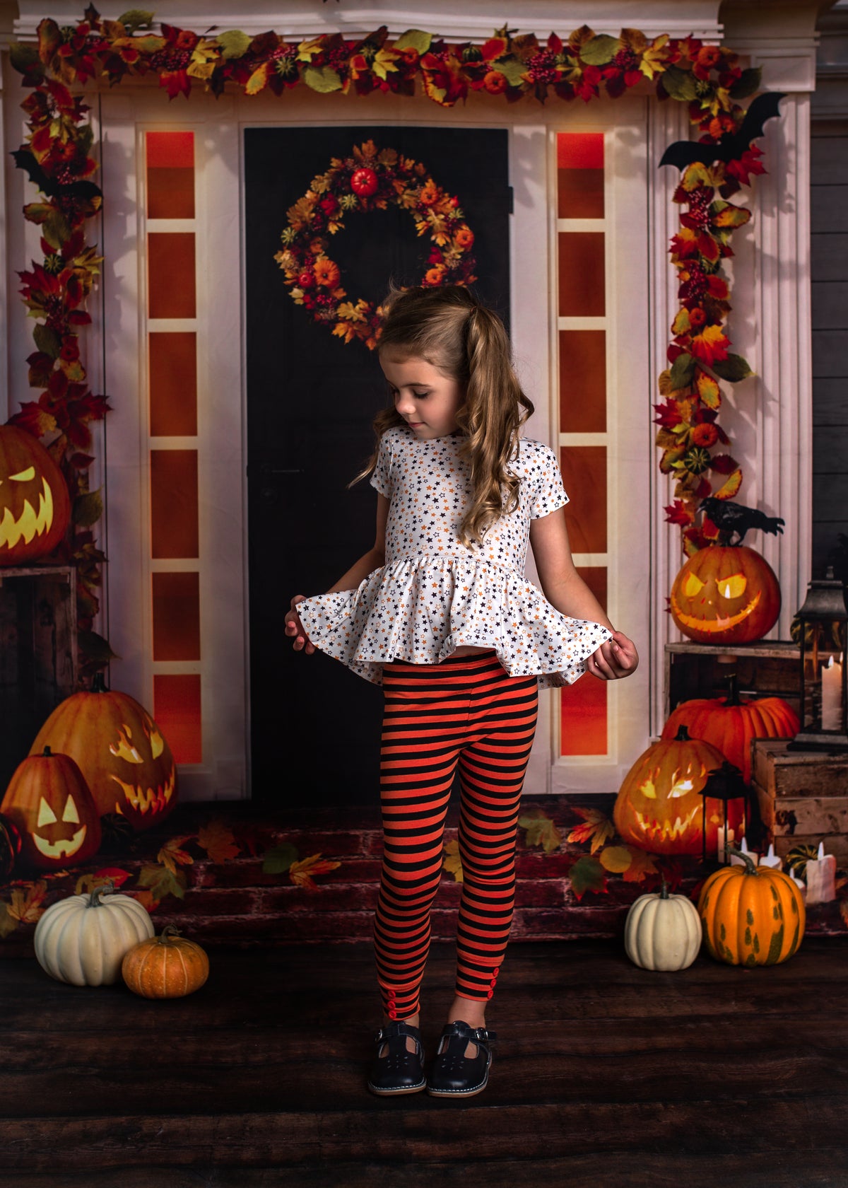 Sutton Button Leggings - Black/Orange Stripe