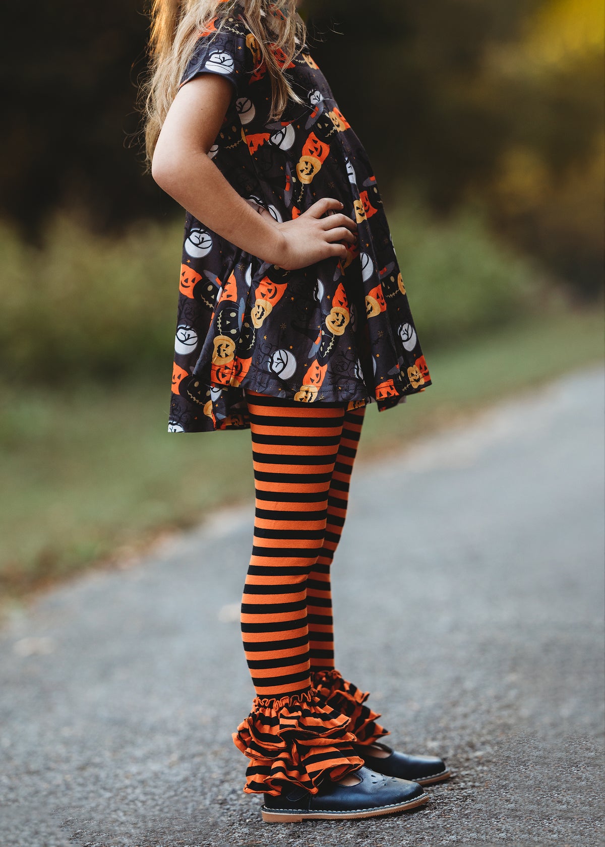 Bella Triple Ruffle Pants - Black/Orange