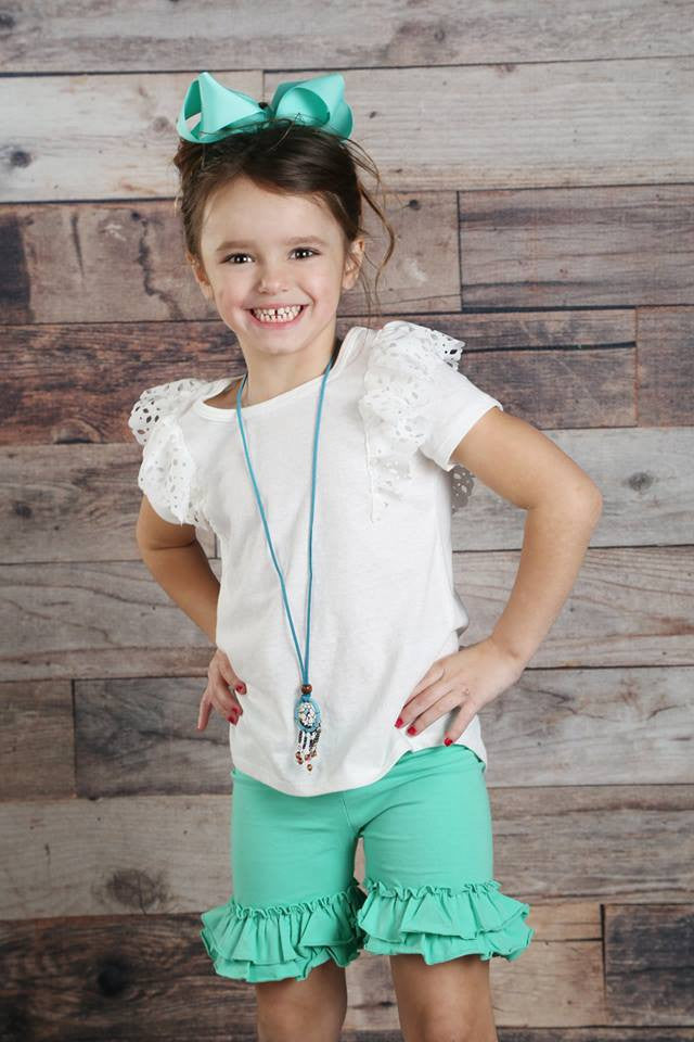 Ruffle Shortie - Dark Mint - Pearls and Piggytails