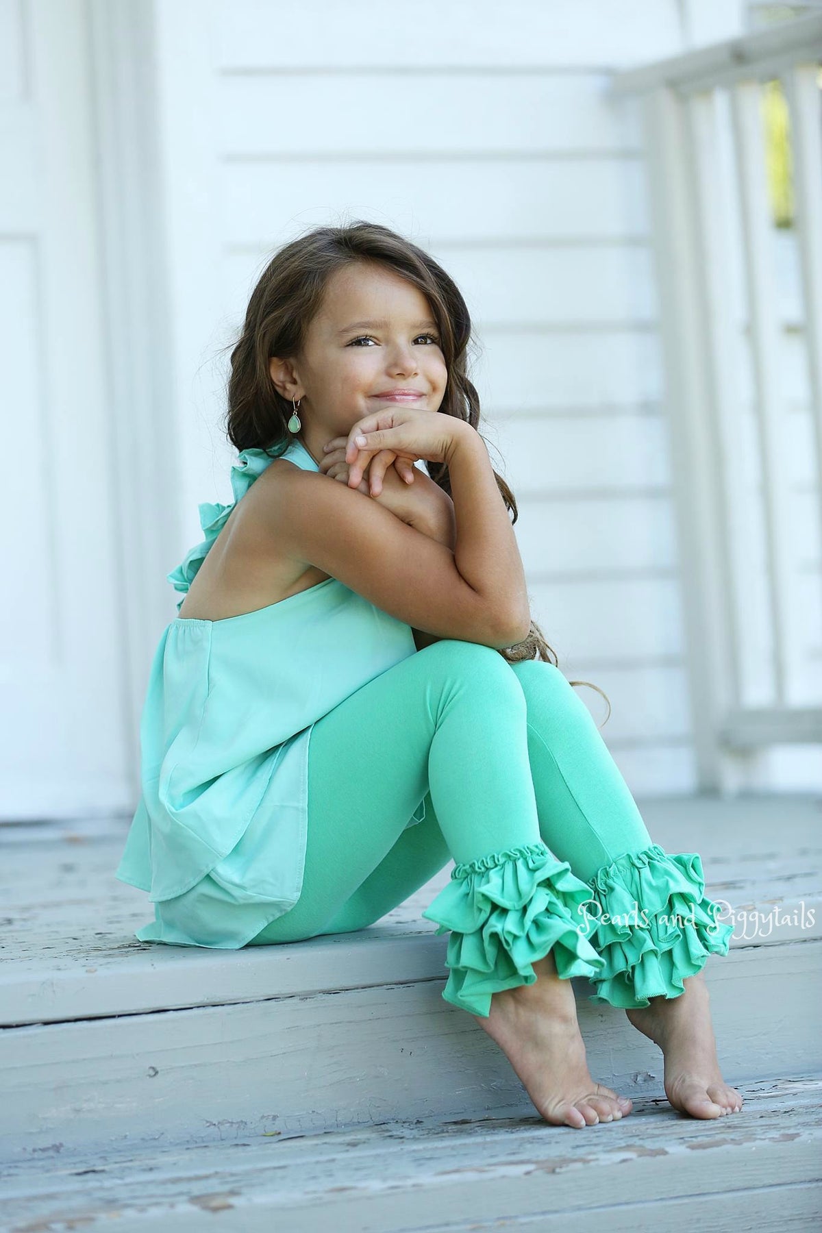 Bella Triple Ruffle Pants - Dark Mint - Pearls and Piggytails