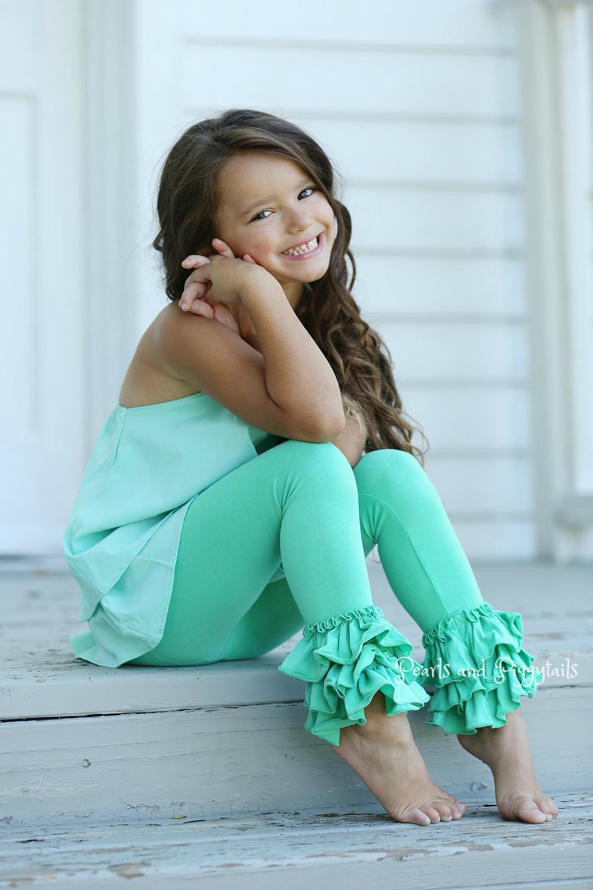 Bella Triple Ruffle Pants - Dark Mint - Pearls and Piggytails