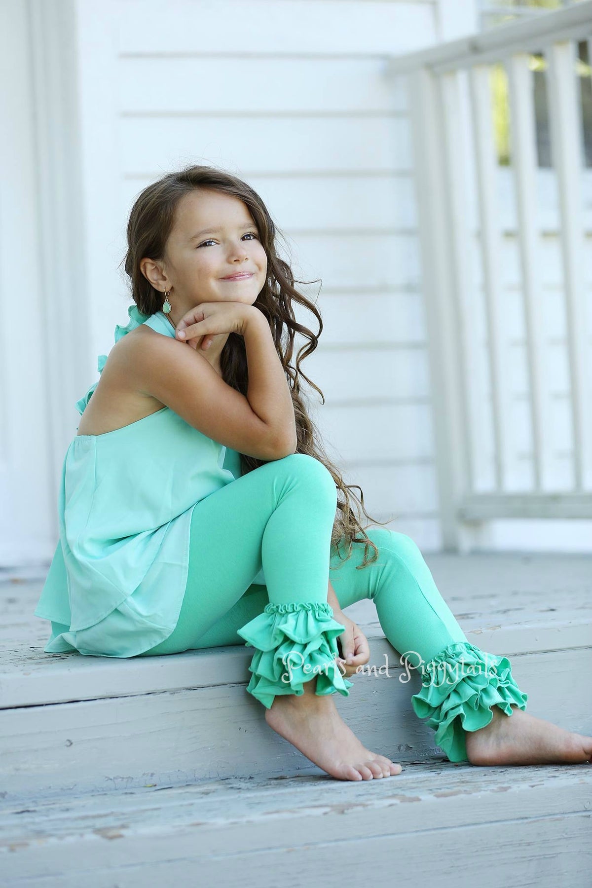 Bella Triple Ruffle Pants - Dark Mint - Pearls and Piggytails