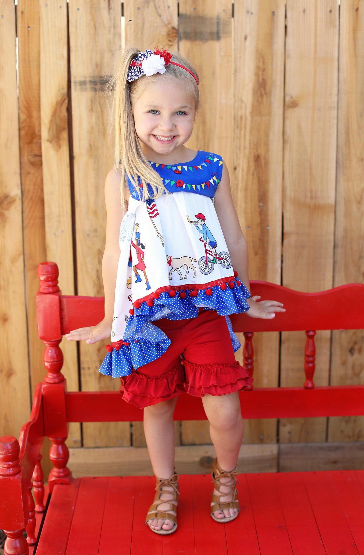 Ruffle Shortie - Firecracker - Pearls and Piggytails