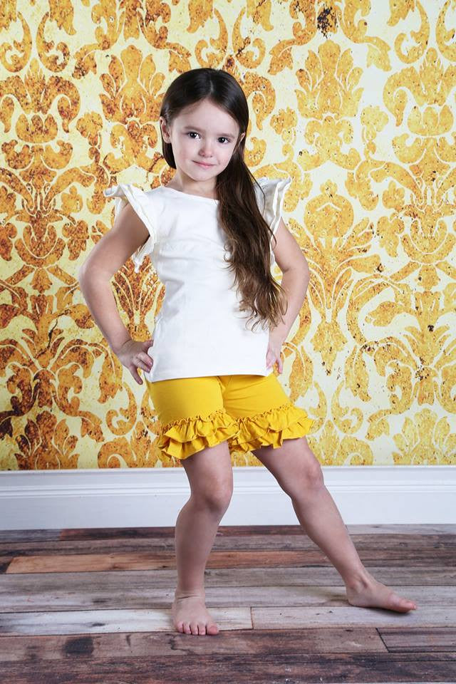 Ruffle Shortie - Mustard - Pearls and Piggytails