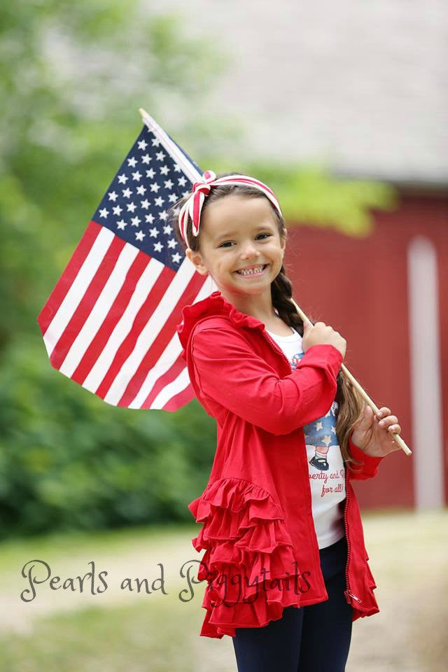 PREORDER Riley Ruffle Jacket - Red - Pearls and Piggytails
