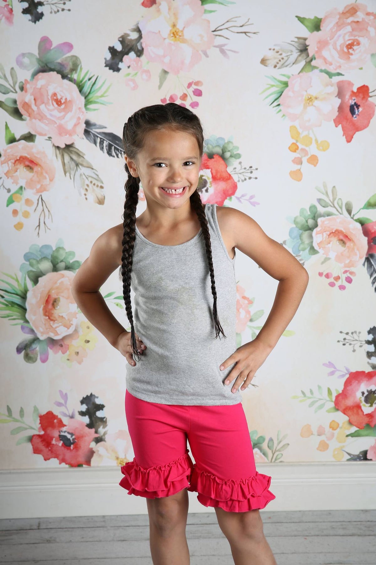 Ruffle Shortie - Shocking Pink - Pearls and Piggytails