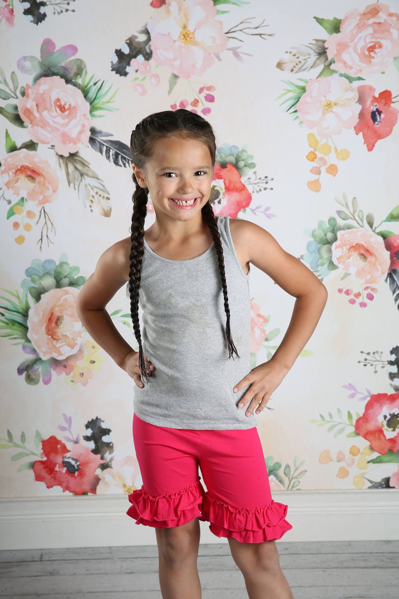 Ruffle Shortie - Shocking Pink - Pearls and Piggytails