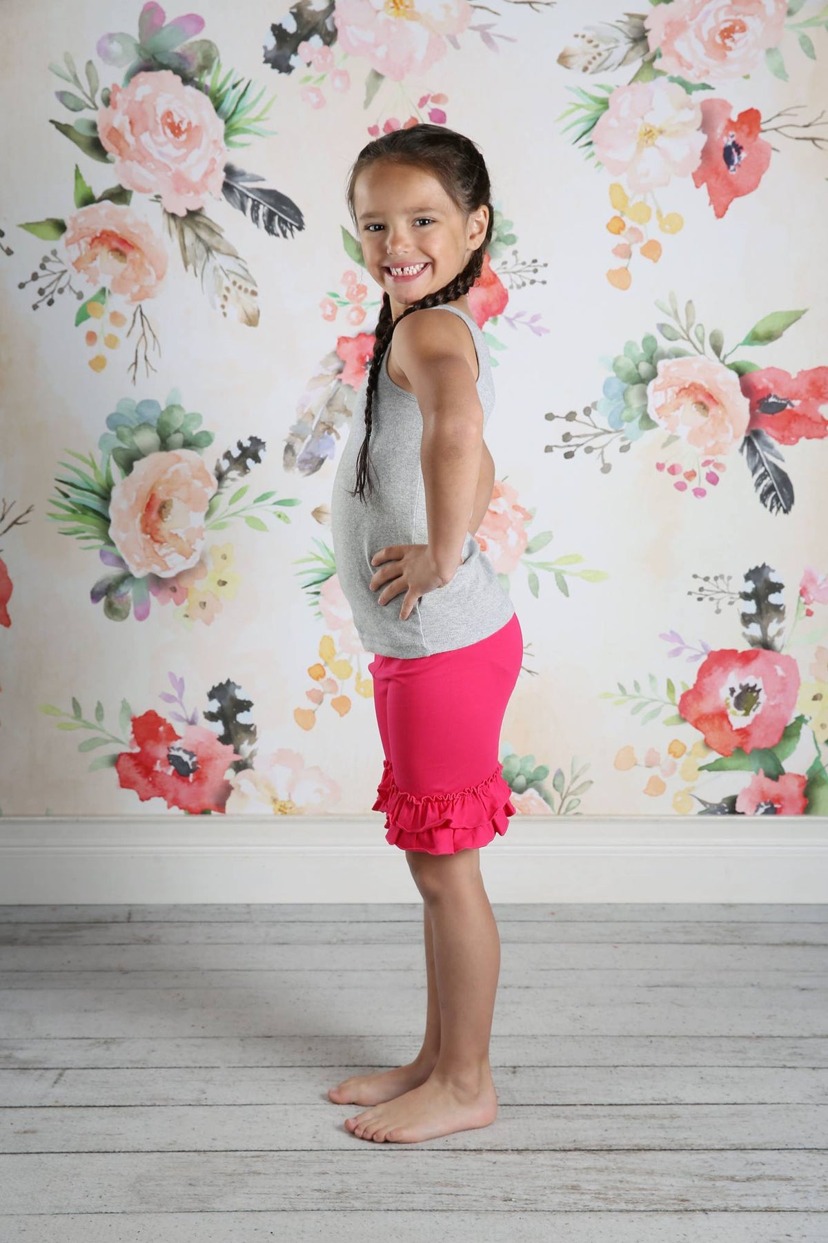 Ruffle Shortie - Shocking Pink - Pearls and Piggytails