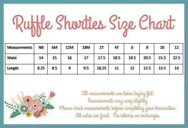 Pearls and Piggytails Ruffle Shortie Size Chart